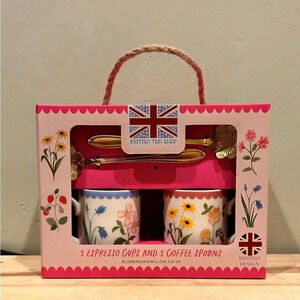 BRITISH TEA SHOP ESPRESSO CUP SET. MADE BY BLUEBIRD & WILLOW. BRAND NEW IN BOX